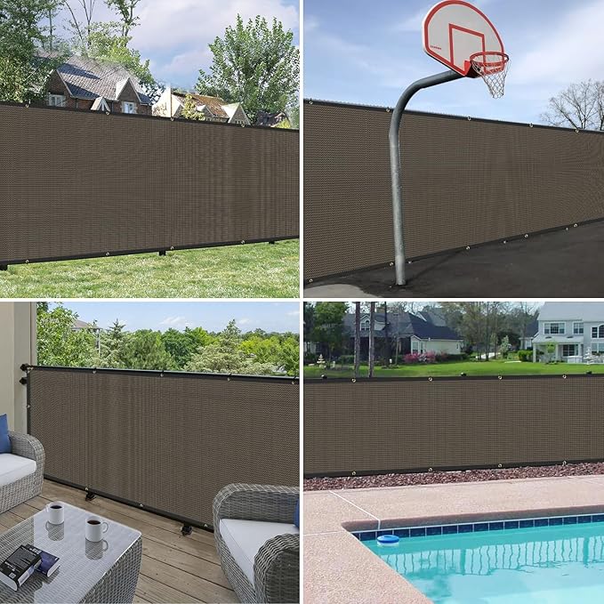 Windscreen4less Privacy Fence Screen Heavy Duty Windscreen Fencing Mesh Fabric Shade Net Cover with Brass Grommtes for Outdoor Wall Garden Yard Pool Deck, 8'x161' Brown