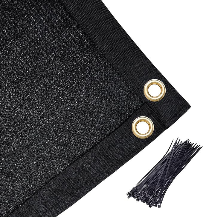 Amagenix 90% Shade Fabric 14'X 17' Black Sun Shade Cloth with Grommets for Pergola Replacement Shade Cover Canopy, Heavy Duty, Cable Zip Ties Included (We Customized)