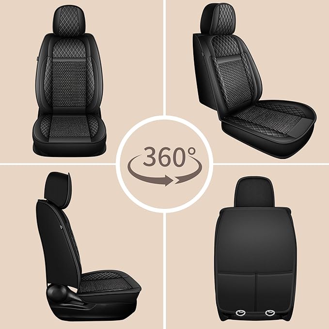 TTX LIGHTING for Dodge Challenger 2008-2025 Car Seat Covers, Breathable Ice Silk & Leather Seat Protector, Cool & Anti-Sweat for Long Driving, Airbag Compatible, 2 Front Seats (Black)