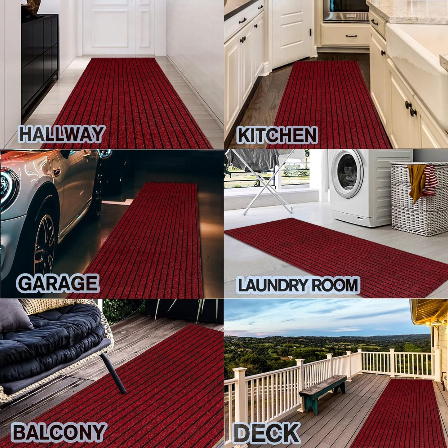 Custom Size Backed Non-Slip Area Rugs Runner, Easy Clean, Waterproof Runner Rugs for Hallway Entryway, Kitchen, Laundry, 3FT x 70FT, Red Stripe