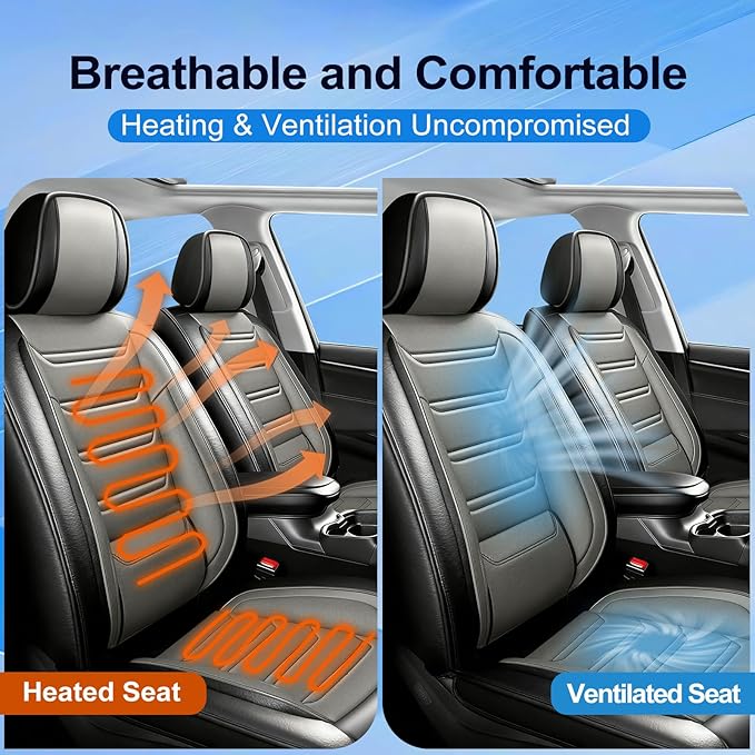 Fit Sonic Car Seat Covers for Select Chevrolet/Chevy Sonic 2012-2020, Premium Full Coverage Leather, Airbag Compatible, Waterproof All Weather Seat Cushion Protector, Front Pair Black+Gray