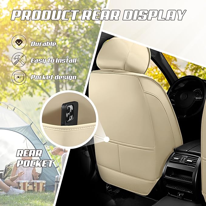 Car Seat Covers Fit for Infiniti g37 2000-2026, Stylish Sport Seat Covers, Waterproof Wear-Resistant Premium Nappa Leather Car Seat Cover.(2 Pcs Front with Pillow/Beige)