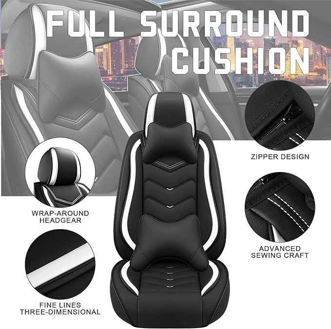 CTDS Car Seat Covers for Nissan Altima 2001-2026, Stylish Sport Seat Cover, Premium Nappa Leather Car Seat Cover. Automobile Seat Covers Sets.(Luxury 5 Seats/Black White)
