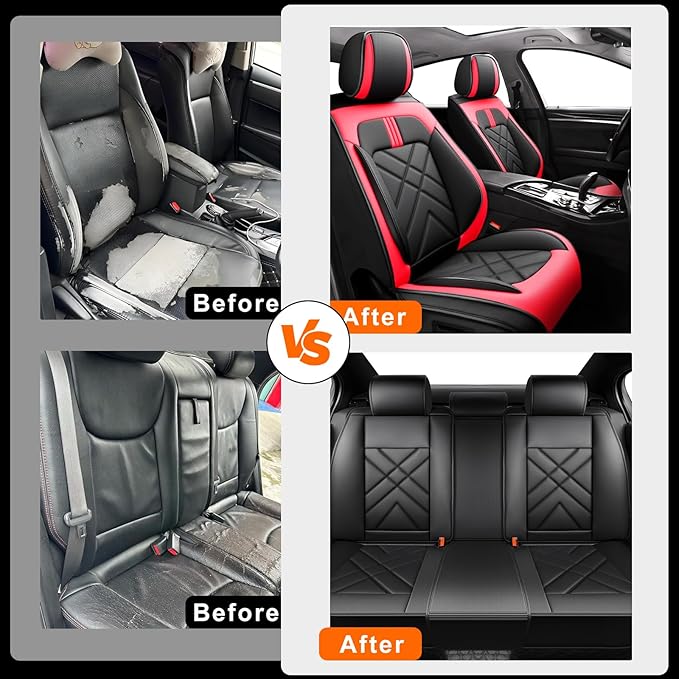 CX-70 Car Seat Covers Fit for Mazda CX-70 2025-2026, Full Coverage Premium Leather Waterproof Breathable Seat Covers, Automotive Seat Protectors, Airbag Compatible(2 Front Seats, Black & Red)