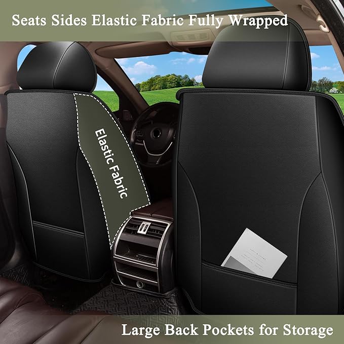2 Front Seat Covers Fit for Toyota 4Runner 2003-2025 2026: Breathable Leather Car Seat Covers - Waterproof Car Seat Protector Compatible Airbag (Black & Grey)