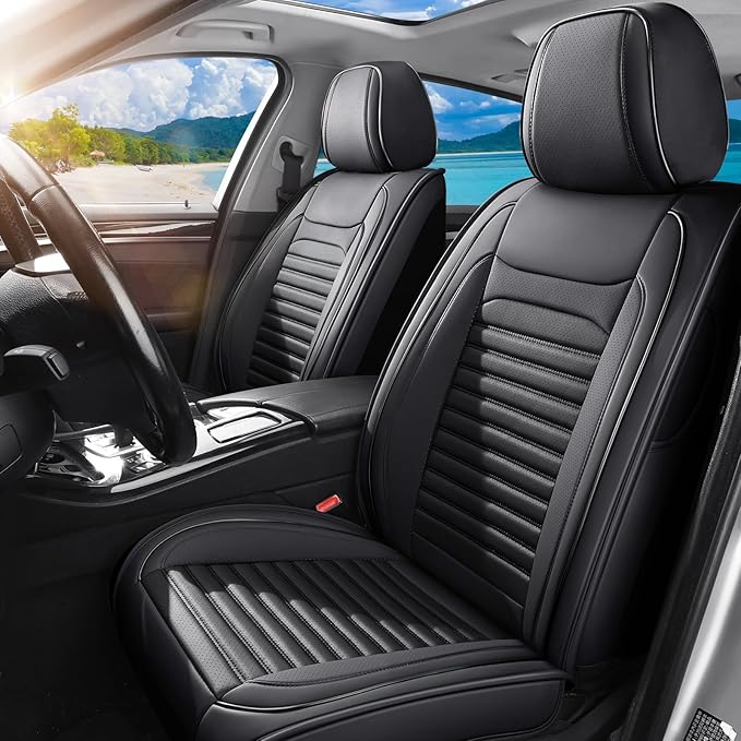 Front Seat Covers Fit for Toyota Tacoma 2001-2026, Truck Seat Covers Front Seats, Breathable Faux Leather Automotive Seat Covers Front Pair Anti-Slip Seat Cover(Black, Front)