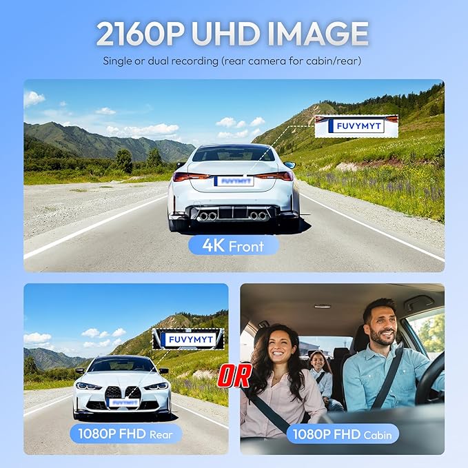 Front 4K & Rear 1080P Dash Cam for Ford Mustang 2024 2025 Ecoboost GT Premium Dark Horse, OEM-Style, UHD 2160P Image, Loop Recording, Built-in WiFi & APP, G-Sensor, Plug & Play, 128GB Card