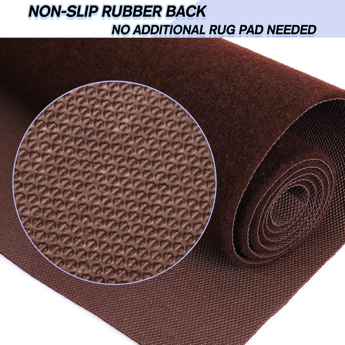 Custom Size Backed Non-Slip Area Rugs Runner, Easy Clean, Waterproof Runner Rugs for Hallway Entryway, Kitchen, Laundry, 4FT x 62FT, Brown