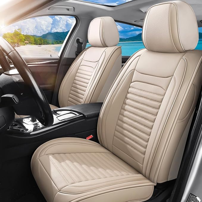 Car Seat Covers Full Set Fit for Toyota Corolla 2000-2026, Premium Faux Leather Car Seat Protector,Breathable Anti-Slip Full Wrapping Edge Seat Covers(Beige,Full Set)
