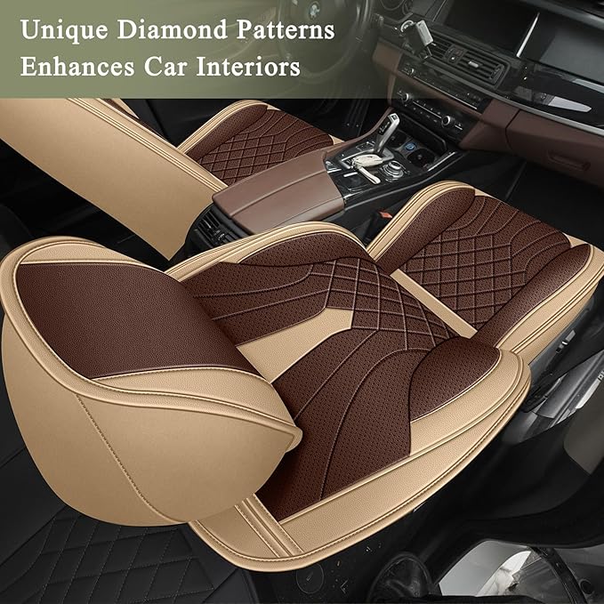Breathable Car Seat Covers for Acura TSX 2009-2014, Front Seats, Perforated Leather, Seat Protector, Interior Trim for Acura TSX Accessories (Beige&Brown)