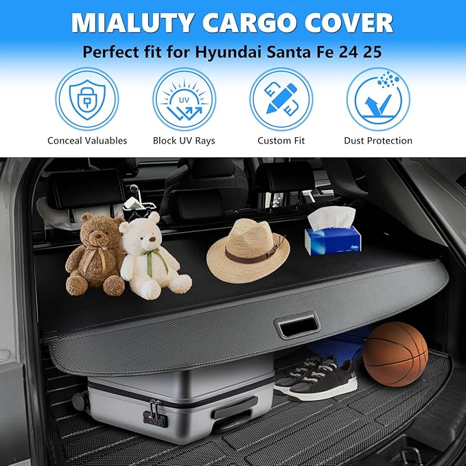 MIALUTY® Cargo Cover for 2024 2025 2026 Hyundai Santa Fe Retractable Trunk Cover Santa Fe Accessories Anti-Peeping Anti-Theft Privacy Screen,Trunk Luggage Shield Shade Carbon Fiber Texture