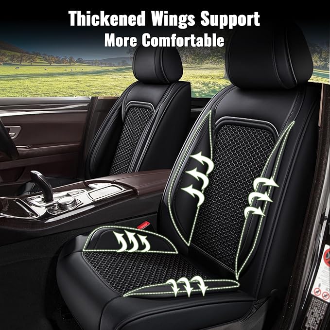 Car Seat Covers for Honda Accord 2003-2017 - Breathable Cooling Ice Silk Leather, Front 2 Seats Vehicle Protector Cushion, Auto Accessories (Black)