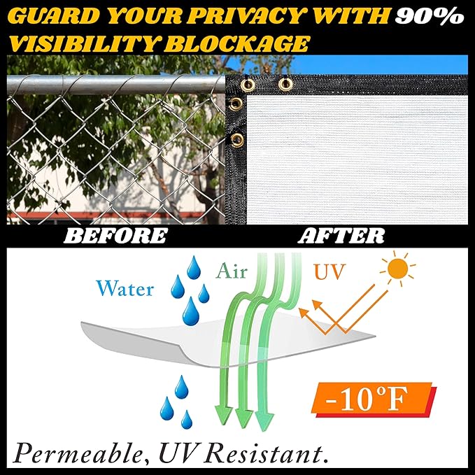Royal Shade Custom Size 6' x 56' White Fence Privacy Screen Windscreen Cover Netting Mesh Fabric Cloth - Cable Zip Ties Included (We Make Custom Size)