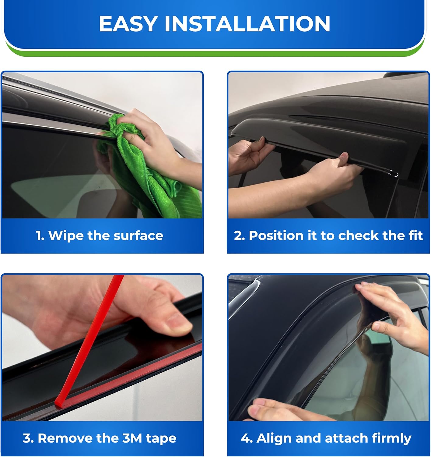 KPY Window Visor Compatible with Ford Focus Sedan 2008-2011 (Excludes Hatchback), 4PC Rain Guard Side Window Vent Deflectors Tape-On Mugen Style, 2008 2009 2010 2011