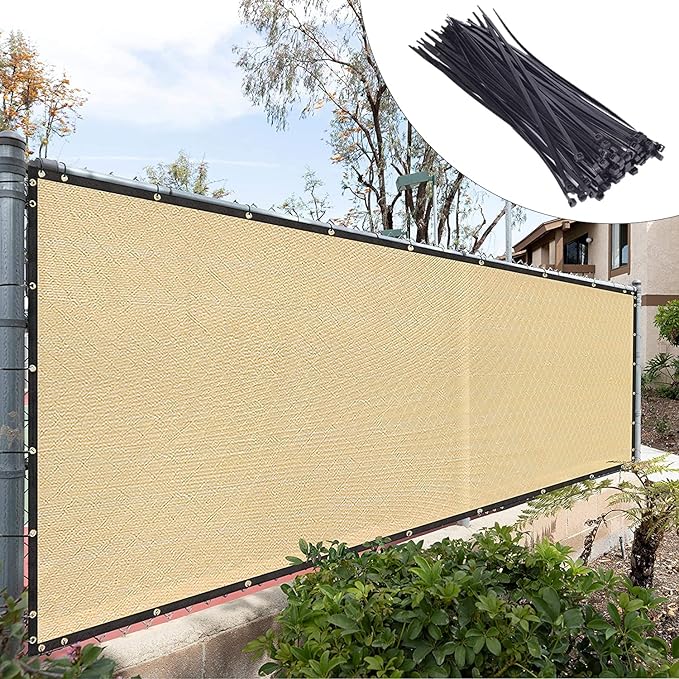 Royal Shade Custom Size 5' x 33' Beige Fence Privacy Screen Windscreen Cover Netting Mesh Fabric Cloth - Cable Zip Ties Included (We Make Custom Size)