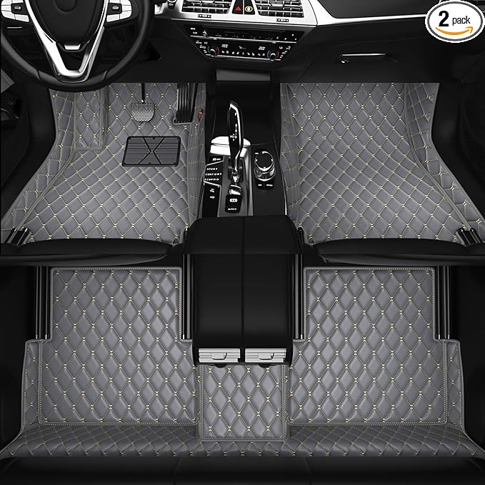All-Weather car Floor MATS-Suitable for 99% of car Models,Leather car mat, offering Personalized Embroidery and Multiple Color Options,Provide Protection for car Rug (Gray Beige)