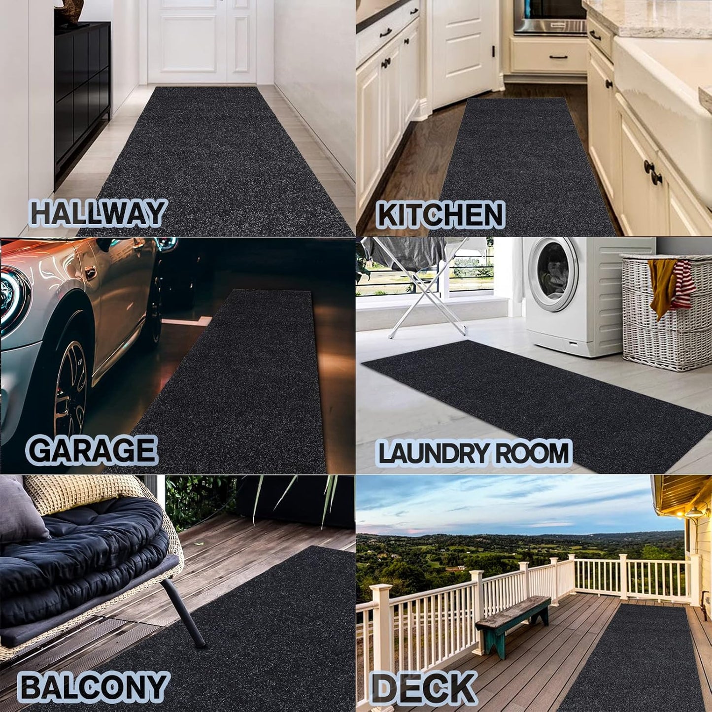 Custom Size Backed Non-Slip Area Rugs Runner, Easy Clean, Waterproof Runner Rugs for Hallway Entryway, Kitchen, Laundry, 2FT x 41FT, Black