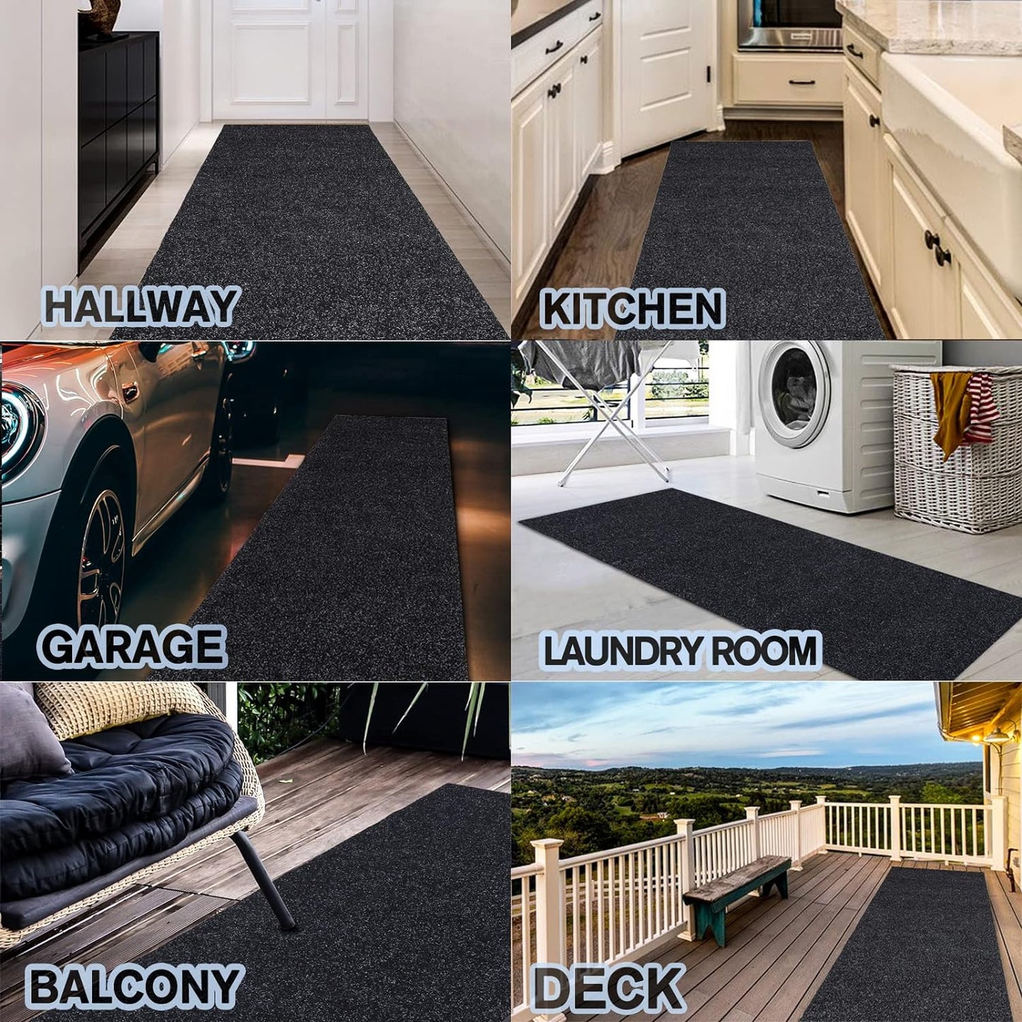Custom Size Backed Non-Slip Area Rugs Runner, Easy Clean, Waterproof Runner Rugs for Hallway Entryway, Kitchen, Laundry, 4FT x 20FT, Black