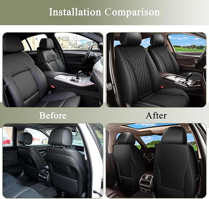 Car Seat Covers Front Pair for Honda HRV 2016-2025 2026 HR-V: Breathable Perforated Leather Seat Cover (Black)
