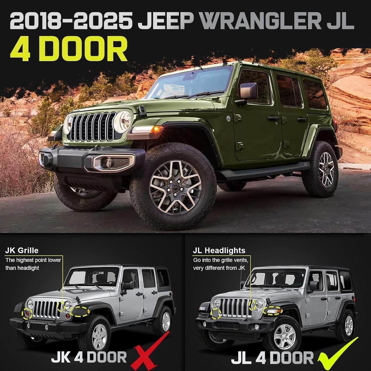 BINARY STAR Running Boards Compatible with Vehicle 2018-2025 Jeep Wrangler JL 4 Doors, 6 Inch Two-Stair Side Steps Truck Nerf Bars, Wrangler JL Carbon Steel Side Steps Truck Step Bars Estribos para