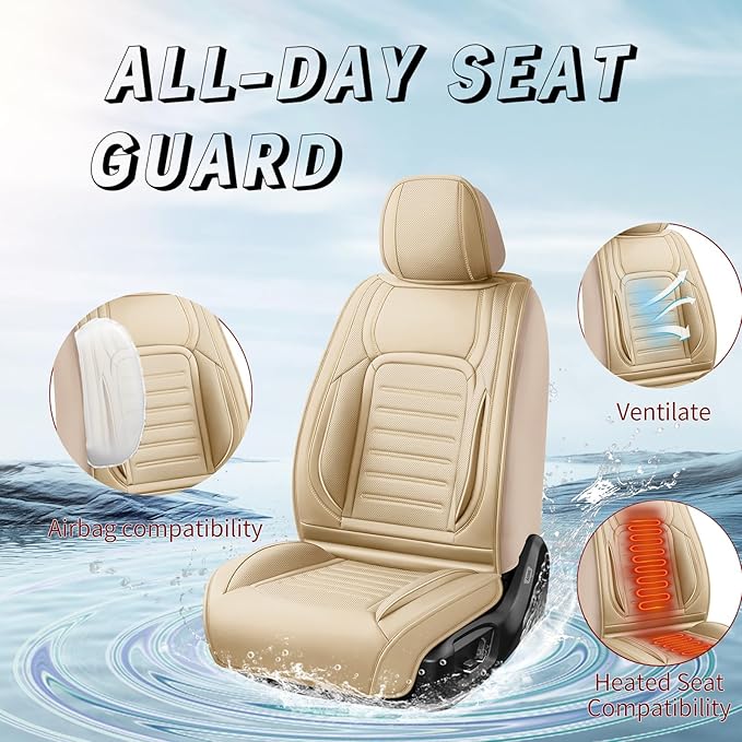 Fit Tucson Premium Leather Car Seat Covers Compatible with Hyundai Tucson 2010-2026, Breathable, Wear Resistant, Airbag Compatible, All-Weather Protection & Full Coverage, 2 Front Seat Beige