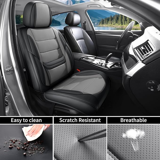 Car Seat Covers Full Set Custom fit for Chevy Cruze 2011-2019 - Luxurious Faux Leather with Lumbar Support, Breathable, Anti-Skid, Durable & Comfortable (Black&Gray,Full Set)