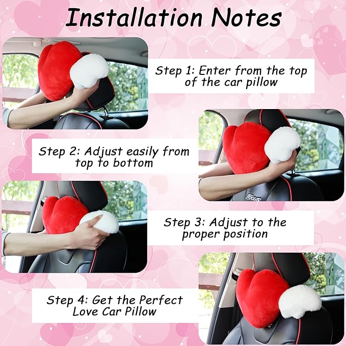 2 Pack Heart Shaped Cute Car Headrest Pillow with Angel Wings - Comfortable Soft Head Rest Cushion Kawaii Car Accessories Neck Pillow for Driving Travelling Office Home Decor - Light Blue Love Heart