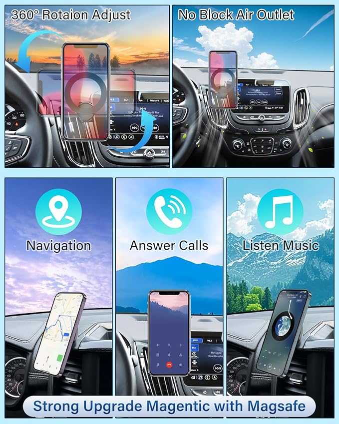 PZK Car Phone Mount for Toyota Camry 2007 2008 2009 2010 2011 Accessories Custom Air Vent Car Phone Holder Compatible with Magsafe Hands Free 360° Rotation Cell Phone Automobile Cradles