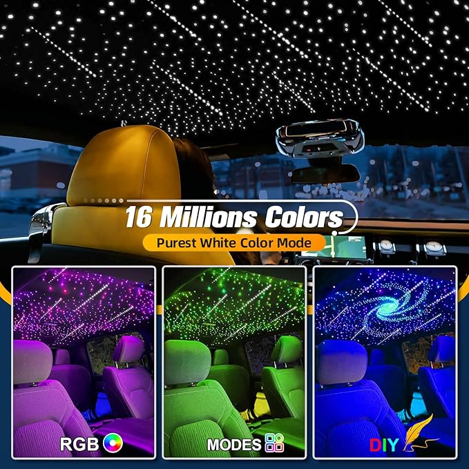 12W Twinkle&Meteor 2 in 1 RGBW Starlight Headliner Kit, 550pcs*0.03in*9.8ft+96pcs Shooting Star Lights for Car/Home Ceiling, Fiber Optic Lights with Bluetooth APP/Remote Control/Music Effect