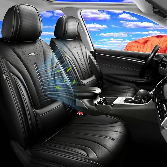 Fit Sonic Car Seat Covers for Select Chevrolet/Chevy Sonic 2012-2020 - Premium Full Coverage Leather, Airbag Compatible, Waterproof & All Weather Seat Cushion Protector, Full Set, Black