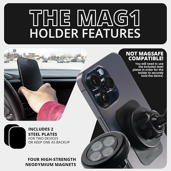 Tackform Link Vent Mount Magnetic Phone Holder - Compatible with 2021-2025 Ford F150 & Raptor, 2023-2025 Ford Super Duty | Aluminum | 2" Arm | Orange | (NOT MAGSAFE Compatible)