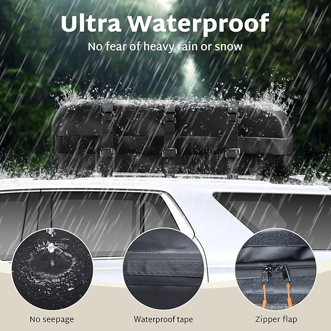 iBirdie Roof Rack Cargo Carrier 15.3 Cubic Feet, Soft-Shell Rooftop Cargo Box, Waterproof Heavy Duty 1200D for Car with/Without Roof Rack, Includes Anti-Slip Mat, Door Hooks, 46x34x17 inches