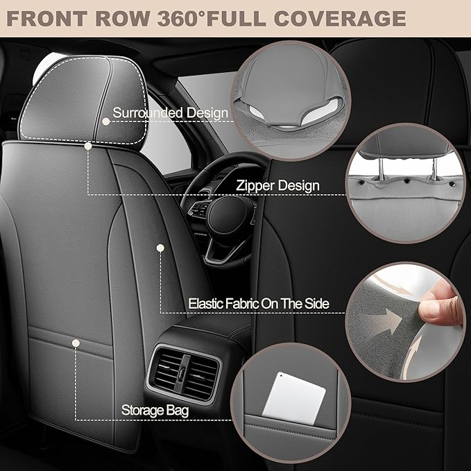 TTX LIGHTING for Toyota Corolla 2000-2019 Seat Covers: Waterproof Leather Seat Protector with Airbag Compatible (2 Front Seats,Black&Gray)