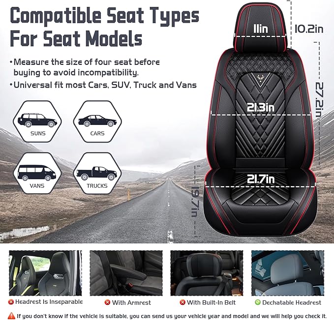 Truck Seat Covers for GMC Sierra 3500 2007-2026, Waterproof Premium Leather Full Coverage Car Seat Cover, Muscle Sport Style Auto Interior Seat Cover Sets (Front Set/Black Red)