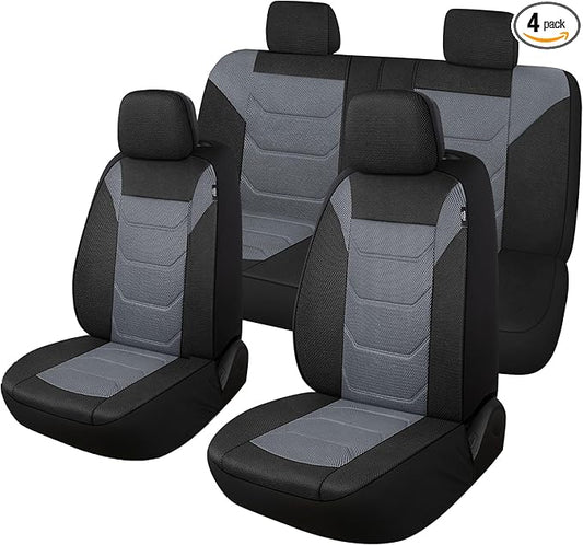 3D Air Mesh Car Seat Cover Full Sets Washable and Breathable Premium Cloth Automotive Vehicle Seat Covers for Cars Interior, Universal Fit for Most Cars, Sedan, Truck, SUV(Black/Gray)