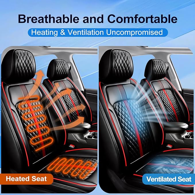 Fit CX-7 Car Seat Covers for Select Mazda CX7 2006-2012, Premium Full Coverage Leather, Airbag Compatible & Scratch-Resistant, Waterproof All Weather Seat Protector, Full Set, Red Trim