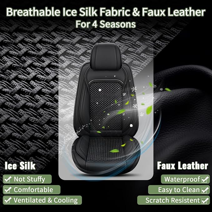Full Set Seat Covers for HRV Honda HR-V 2016-2026 - Breathable Cool Ice Silk Leather Car Seat Covers - 5 Seats for Honda HR-V Accessories - Black