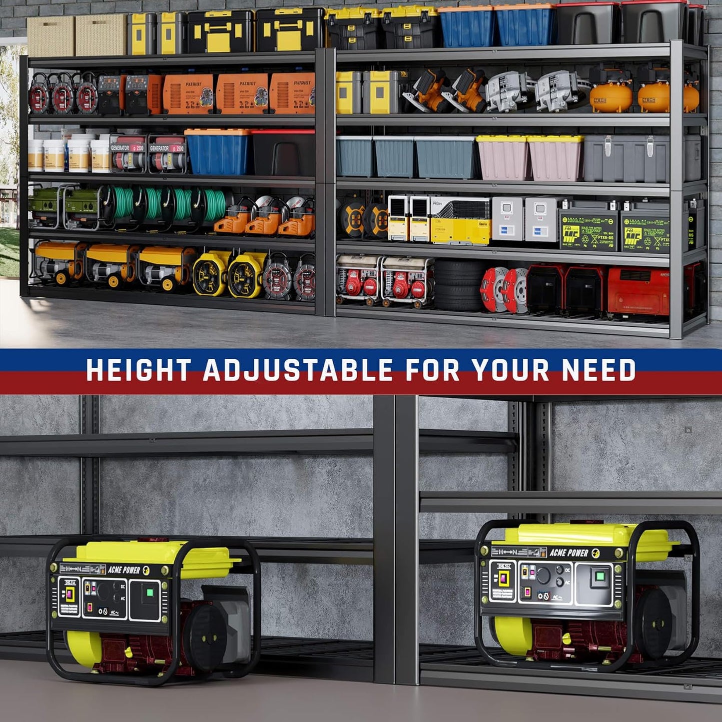 67" W Garage Shelving Heavy Duty, 67" W x 24" D x 84" H, Adjustable 5 Tier Metal Shelves, Commercial Metal Shelf Rack, Industrial Shelving