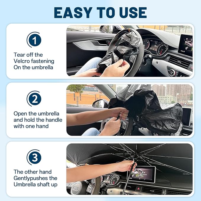 Windshield Sun Shade for Ford Explorer 2020-2026, Umbrella Car Shades with 360°Rotating Shaft, Foldable Front Window Sunshade for UV & Heat Protection