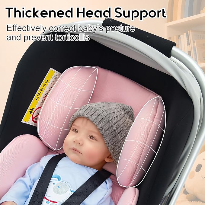 Infant Car Seat Insert with Extra Headrest for Preemie to Newborn, Thickened Baby Car Seat Head Support for Girls Boys, Adjustable Baby Car Seat Cushion with Filled Natural Spong