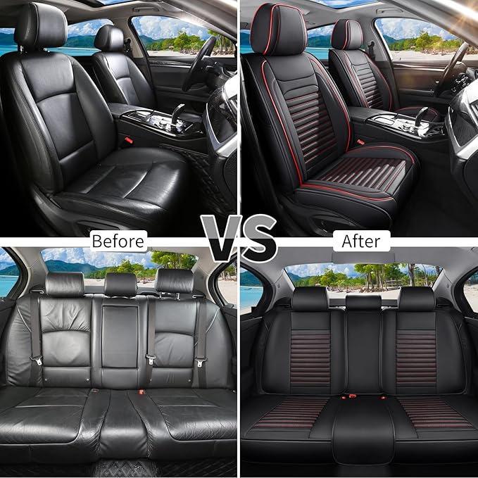 Car Seat Covers Full Set Fit for Toyota Venza 2009-2026, Premium Faux Leather Car Seat Protector,Breathable Anti-Slip Full Wrapping Edge Seat Covers(Black&Red,Full Set)