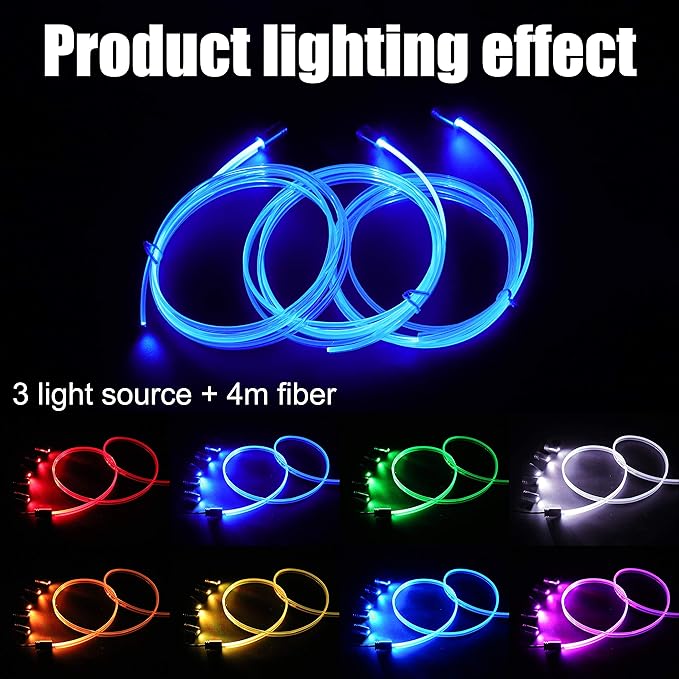 4 m Optic Fiber Car Ambient Lighting Kit Bluetooth App Control 64 Colors Multicoloured Music Interior Lighting Kit 12V 1W