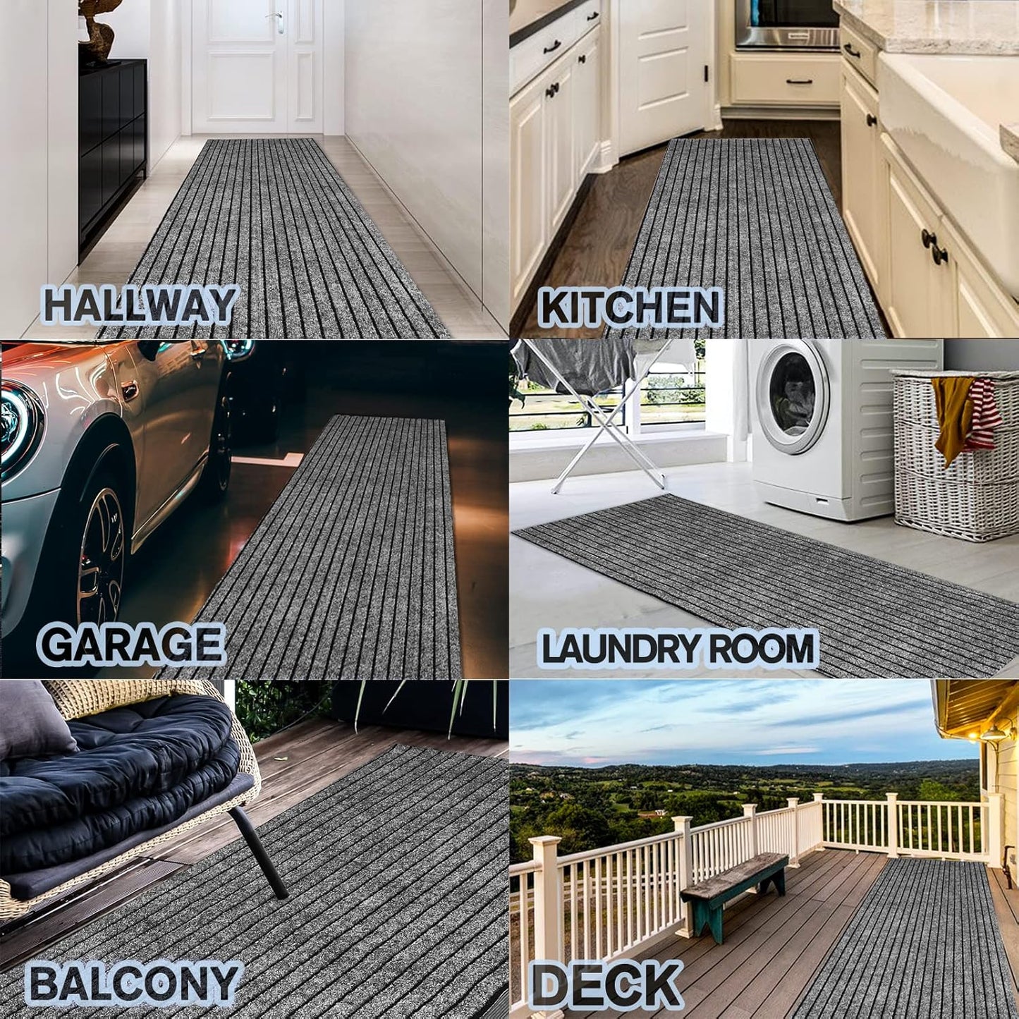 Custom Size Backed Non-Slip Area Rugs Runner, Easy Clean, Waterproof Runner Rugs for Hallway Entryway, Kitchen, Laundry, 2FT x 7FT, Gray Stripe