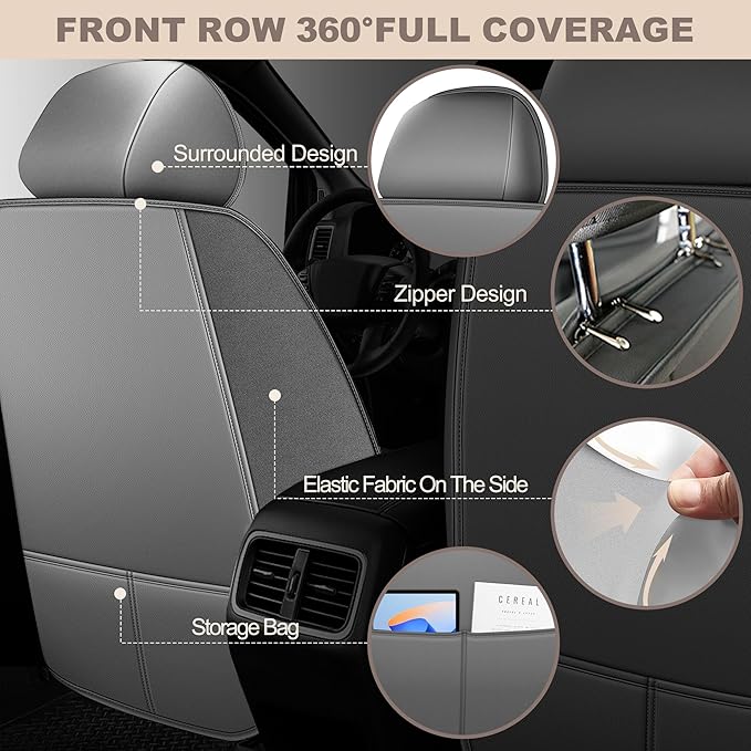 TTX LIGHTING for Hyundai Palisade 2020-2026 Car Seat Covers, Breathable Ice Silk & Leather Seat Protector, Cool & Anti-Sweat for Long Driving, Airbag Compatible, 2 Front Seats (Black&Gray)