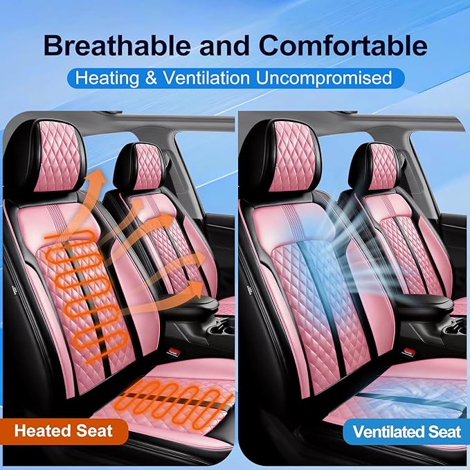 Fit Mazda 3 Car Seat Covers for Select Mazda 3 2010-2019 - Full Coverage Leather, Airbag Compatible, Waterproof & All Weather Seat Cushion Protector, Full Set, Black+Pink