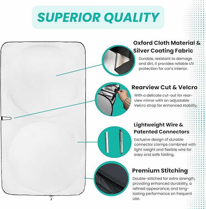 Windshield Sun Shade - Certified 99.87% UVB & 99.02% UVA Car Sun Shade. Award Winning Sunshade for Car Windshield | Chevrolet Silverado 1500 2019-present | Patented Car Window Shades by Kinder Fluff