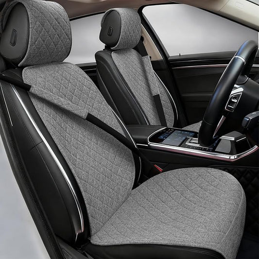 2PCS Linen Car Seat Covers Front Seats,Breathable Cloth Fabric Car Seat Protector - Universal Cloth Seat Covers Fit for Cars, Vans, SUVs, Trucks and for All Seasons - Gray