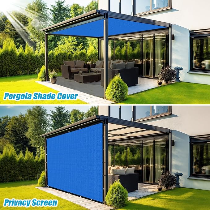 Amagenix 90% Pergola Shade Cover 9' X 13' Sun Shade Cloth with Grommets for Outdoor Garden Patio Porch, Commercial Grade 200 GSM - Cable Zip Ties Included (We Customized) GN108, Blue