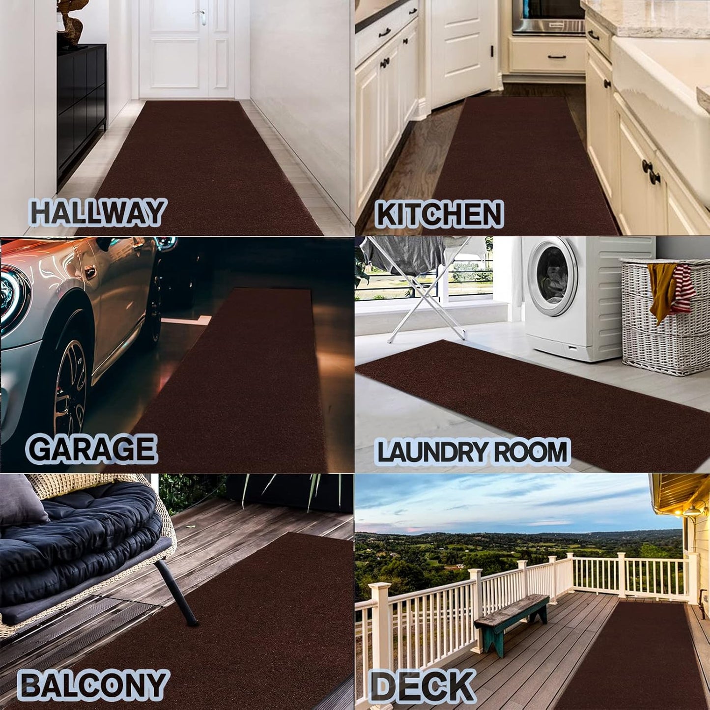Custom Size Backed Non-Slip Area Rugs Runner, Easy Clean, Waterproof Runner Rugs for Hallway Entryway, Kitchen, Laundry, 3FT x 22FT, Brown