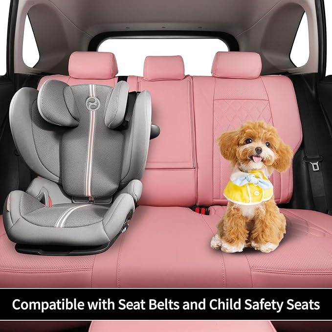 EKR Rav4 Seat Covers Custom Fit for Toyota Rav4 LE(NOT for Hybrid) 2013 2014 2015 2016 2017 2018,Leather Car Pink Seat Cover for Women SUV Full Set,Faux Leather(Pink)